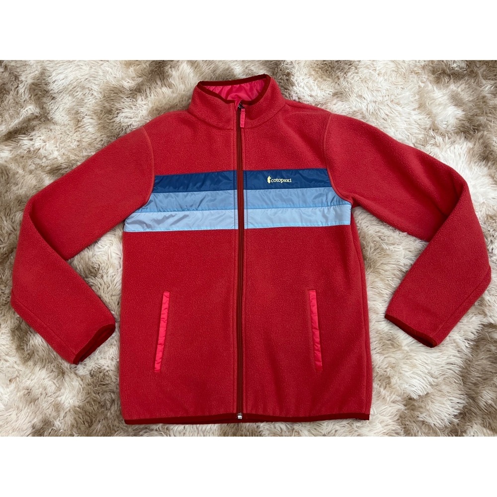 Cotopaxi Teca Kids XL Full Zip Fleece Jacket Red Blue Colorblock Striped